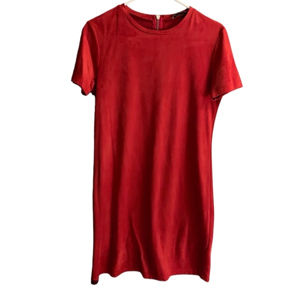 Zara trafaluc 90’s crushed red velvet mini dress size large Minimalist party y2k - Picture 2 of 5